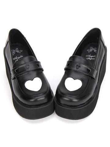 Gothic Lolita Shoes White Heart High Platform Heels Lolita Loafer Shoes