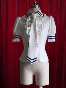 White Lolita Blouse Stripes Tie Ruffles Cotton Blouse for Women