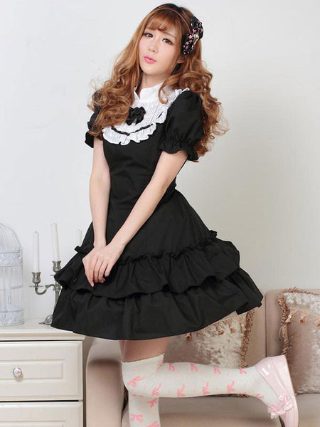 Classic Lolita OP Dress Two-Tone Black Bows Ruffles Lolita One Piece Dresses