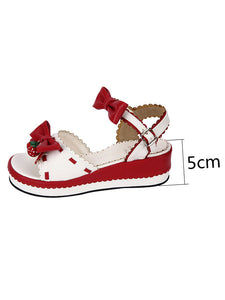 Sweet Lolita Sandals Strawberry Bell Bows White Lolita Shoes