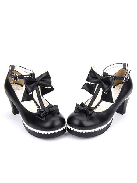 Sweet Lolita Shoes White Round Toe Cone Heel T Strap Lolita Shoes