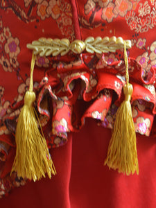 Classic Red Satin Qi Lolita Dress Sleevesless Plum Blossom Printed Ruffles