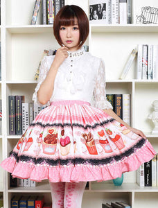 Pink Lolita Dress Sweet Cupcake Printed Lolita Skirt Ruffles Trim