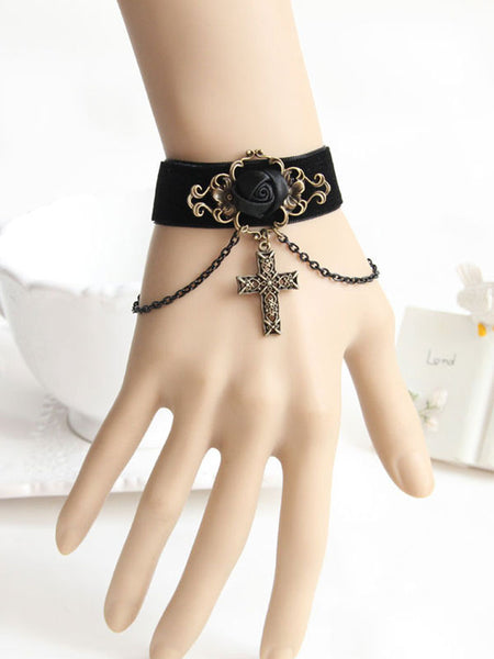 Gothic Lolita Bracelet Velour Chains Metal Details Black Lolita Accessories