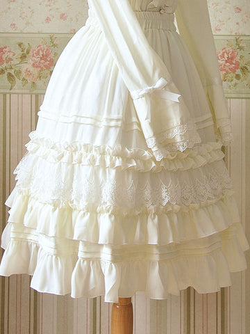 White Ruched Chiffon Lolita SK Skirt for Women
