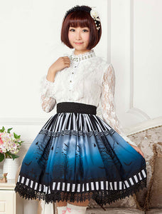 Sweet Lolita Skirt The Bat Under The Blue And White Moon Night SK Lolita Skirt