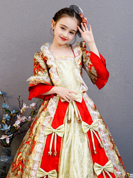 Polyester Fiber Tea Party Bows 3/4 Length Sleeves Polyester Fall Dress Floral Print Gothic Kids' Lolita Dresses