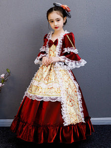 Polyester Fiber Tea Party Draped 3/4 Length Sleeves Polyester Summer Dress Floral Print Burgundy Kids' Lolita Dresses