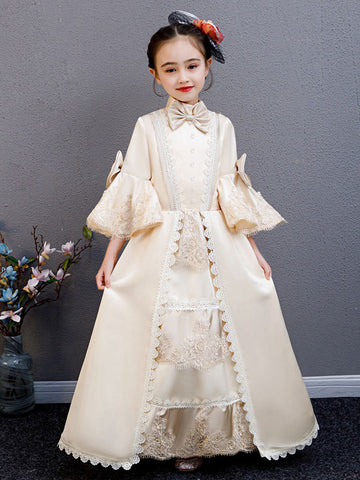 Polyester Fiber Tea Party Draped 3/4 Length Sleeves Polyester Summer Dress Floral Print Burgundy Kids' Lolita Dresses