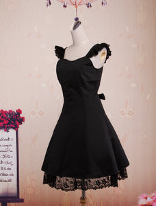 Classic Black Straps Neck Cotton Lolita Jumper Skirt