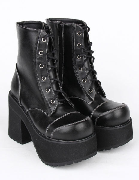 Black PU Leather Lolita Heel Boots for Girls