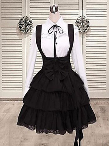 Black Cotton Straps Lolita Skirt Salopette Layered Ruffles