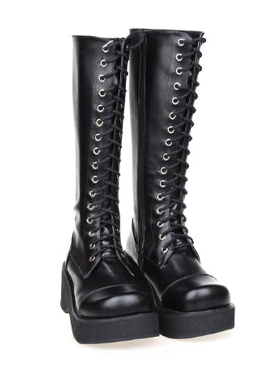 Gothic Black Lolita Boots Platform Shoelace Zip Designed