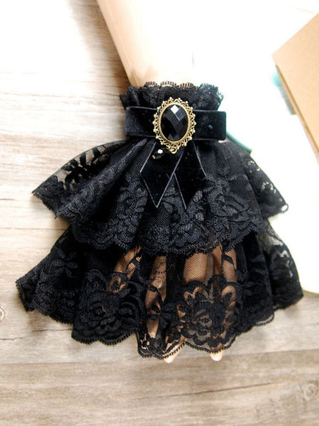 Classic Lolita Wrist Bands Lace Ruffles Gems Black Lolita Accessories