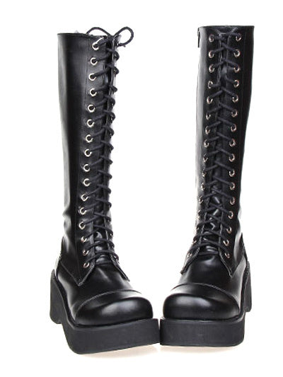 Gothic Black Lolita Boots Platform Shoelace Zip Designed