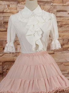 White Middle Sleeves Lolita Blouse with Lapel and Ruffles