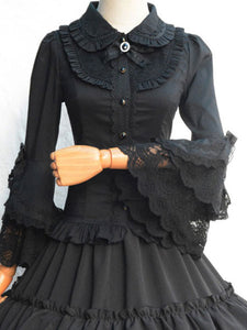 Classic Lolita Shirt Lace Ruffle Bow Cotton White Lolita Blouse