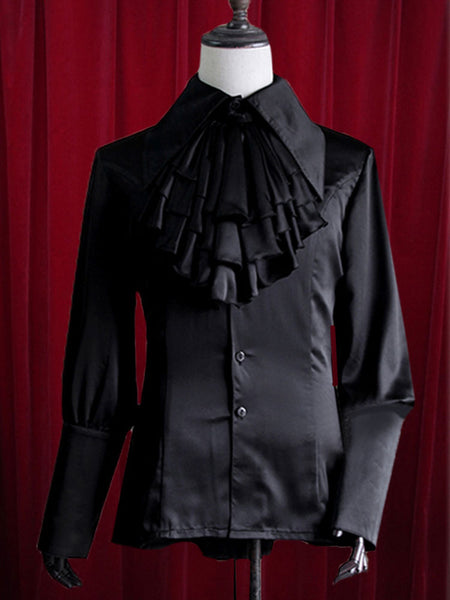 Black Lolita Blouse Buttons Silk Blouse for Women