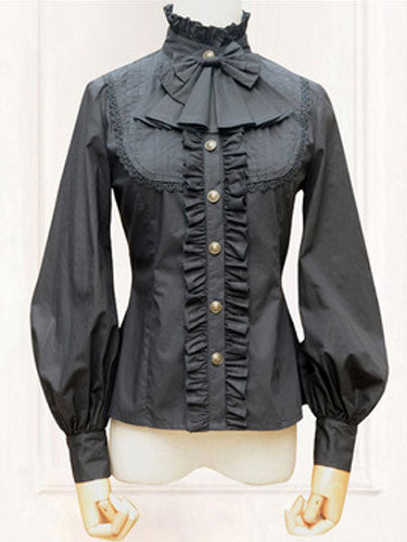 Gothic Lolita Blouse Black High Collar Balloon Sleeve Lolita Shirt