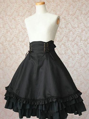 Gothic Lolita Dress SK Black Ruffles Cotton High Waist Lolita Skirts
