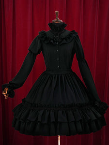 Black Lolita Dress Tiered Ruffles Cotton Dress