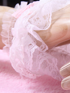 White Bows Lace Synthetic Lolita Gloves