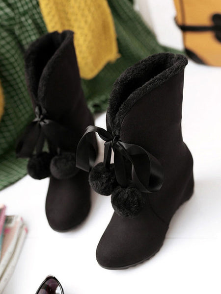 Sweet Lolita Boots Furry Pom Pom Suede Lolita Shoes