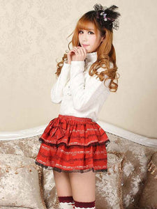 Classic Lolita SK Print Bow Lace Red Lolita Skirt