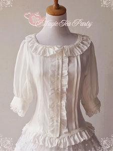 Classic Lolita Blouses Magic Tea Party Chiffon Ruffles Lace Scoop Neck Bell Sleeve White Lolita Top