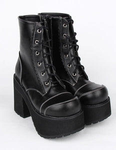 Black PU Leather Lolita Heel Boots for Girls
