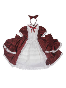 Sweet Lolita OP Dress Ruffles Bow Two Tone Burgundy Lolita One Piece Dress