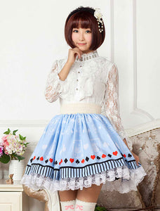 Light Blue Lace Printed Polyester Lolita Skirt for Girls