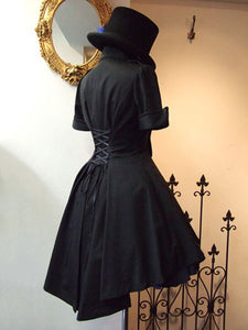 Gothic Lolita OP Dress Button Bow Ruffle Two Tone High Low Lolita One Piece Dress