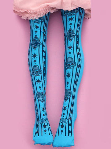 Gothic Lolita Socks Deep Blue Velvet Printed Lolita Stockings
