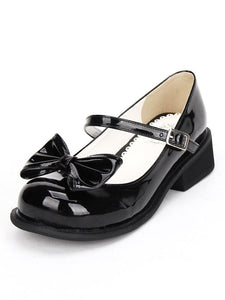 Sweet Lolita Shoes Black Bow Chunky Heel Round Toe Ankle Strap Mary Jane Shoes