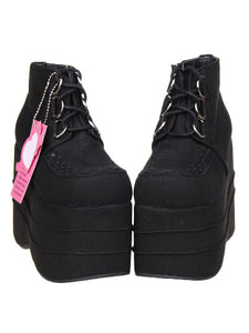 Black Micro Suede Lolita High Platform Shoes Lace Up