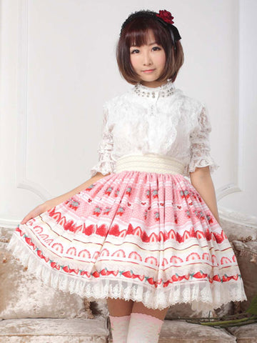 Pink Ruffle Polyester Lolita Skirt for Women