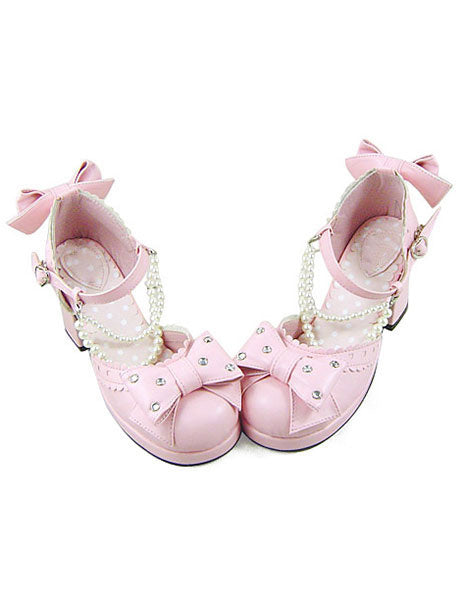 Sweet Lolita Heels Heels Shoes Square Heels with Bows and Pearls