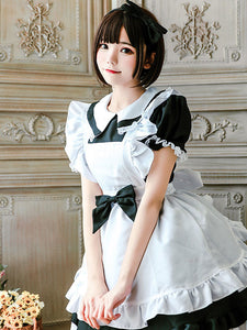 Maid Lolita Outfit Lace Ruffle Bow Lolita One Piece Dress With Apron