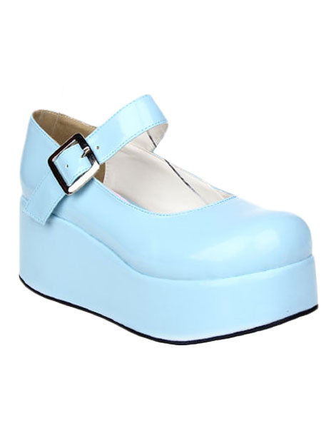 Sweet Glossy Lolita High Platform Shoes Ankle Strap Buckle Round Toe