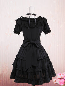 Classic Black Short Sleeves Cotton Cute Lolita One-Piece