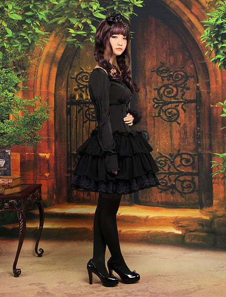 Classic Ruffles Long Sleeves Black Lolita Outfits