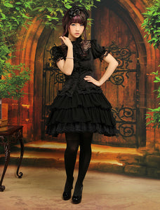 Black Chiffon Lolita Skirt Layers Ruffles Lace Trim