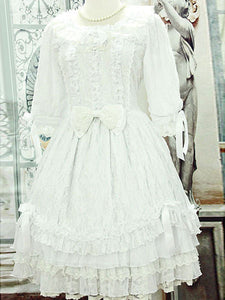 White Lolita Dress With Lace Bow Cotton for Women