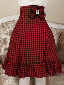 Classic Lolita SK Bow Ruffle Plaid Red Lolita Skirt