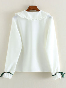 White Bow Ruched Cotton Lolita Shirt for Women