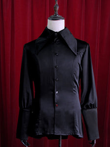 Black Lolita Blouse Buttons Silk Blouse for Women