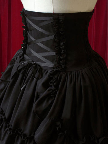 Pure Black High Waist Lolita Short Skirt with Layered Ruffles