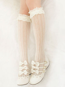 Black Lolita Stocking Bows Ruffles Lace Socks Cotton Lolita Accessories