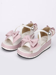 Sweet White Lolita Sandals Platform Pink Bows Ankle Straps Bows